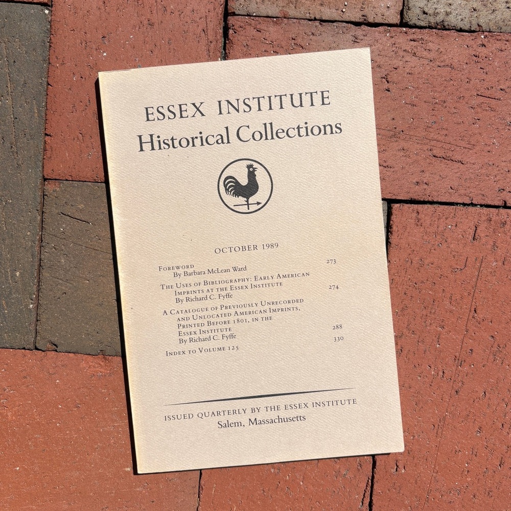 1989 Essex Institute Historical Collections Massachusetts MA History Catalogue